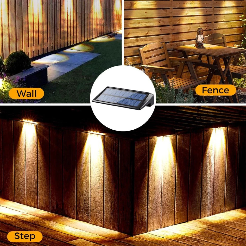 Solar Wall Lights, 2 Pack - Waterproof 4 LED Outdoor Fence & Deck Lights