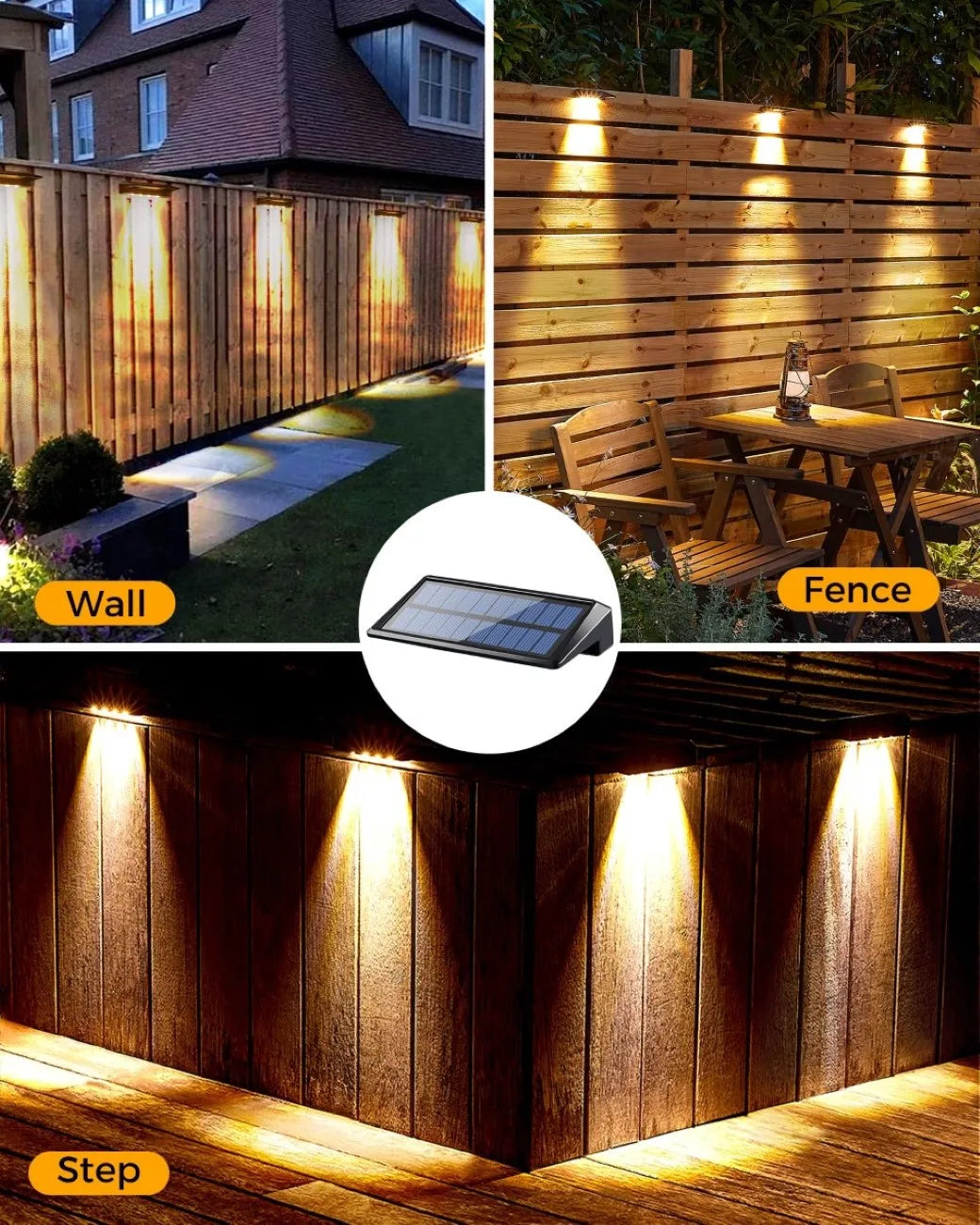 Solar Wall Lights, 2 Pack - Waterproof 4 LED Outdoor Fence & Deck Lights