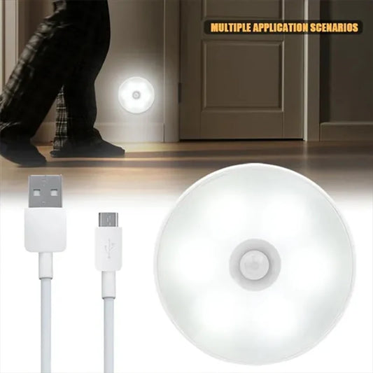 Smart USB Rechargeable Motion Sensor LED Night Light – Ideal for Cabinets, Wardrobes, Stairs, and Closets